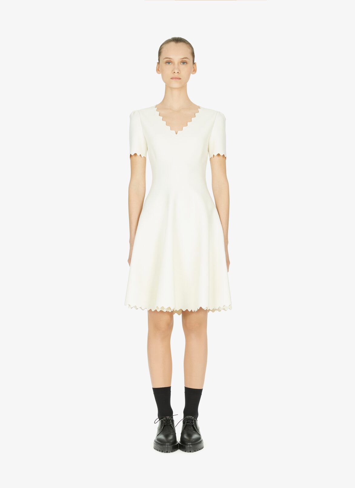 Wool-blend jersey skating-style dress ALAÏA PEARL WHITE WOOL-BLEND JERSEY SKATING-STYLE DRESS